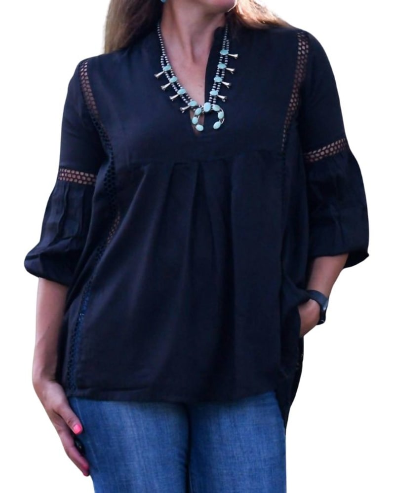 Front of a model wearing a size XL Vista West Top in Multi in Multi by Scully. | dia_product_style_image_id:360760